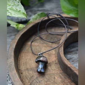 Jasper Mushroom Pendant Necklace・Cotton Cord・Double Suicide Knot・Adjustable